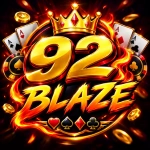 92Blaze gaming logo with golden crown, fiery effects, and card symbols.