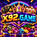X92 Game colorful gaming logo with casino icons